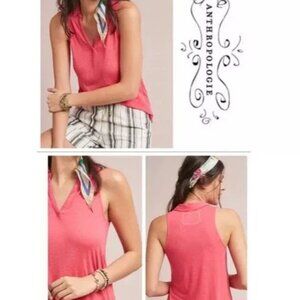 Anthropologie Coral Pink Linen Blend Sleeveless Top